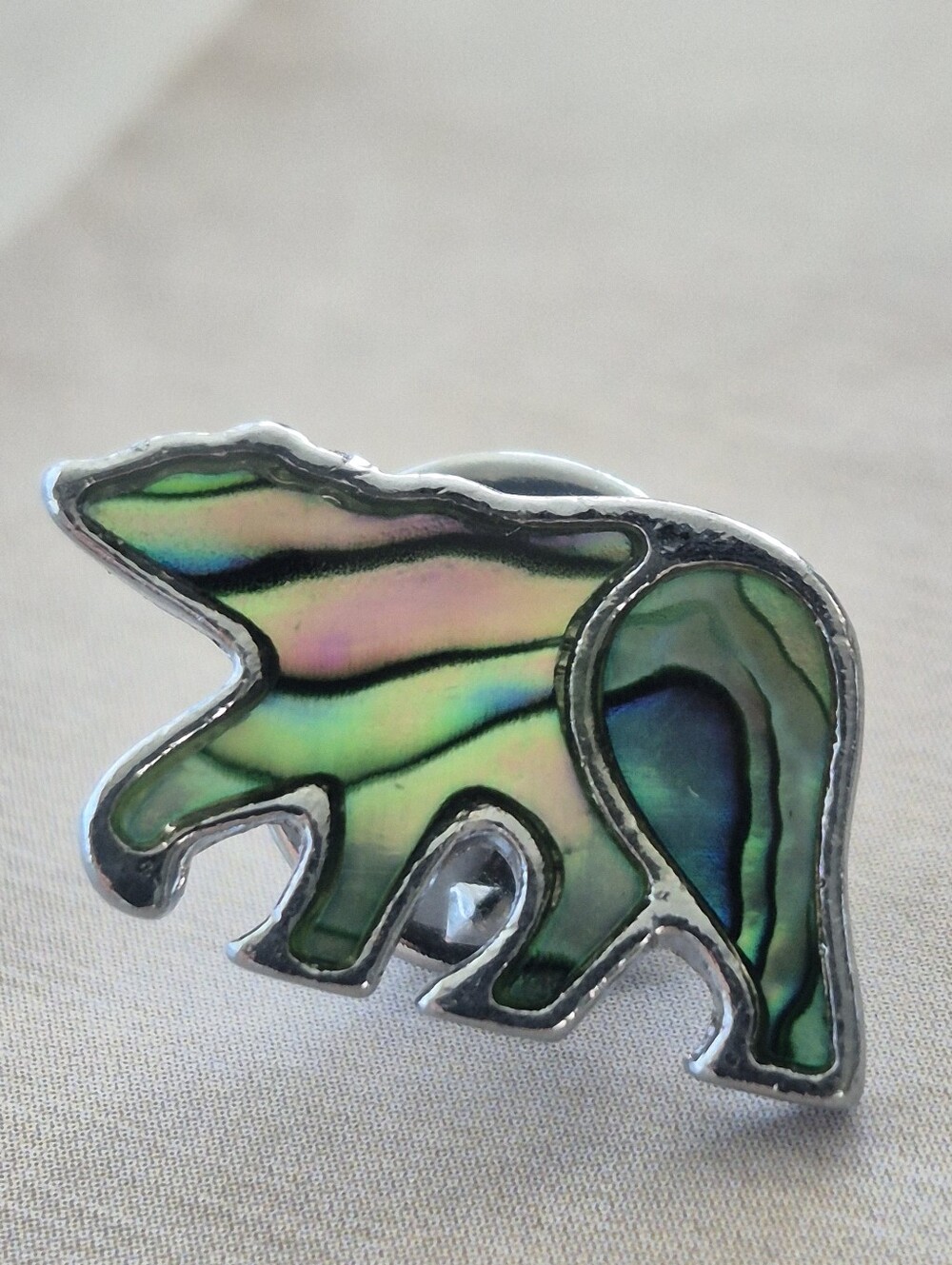 Silver and Abalone Shell Glacier Pearle Bear Lapel Pin - Picture 6 of 6